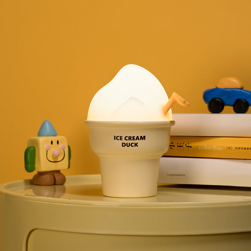 Ice Cream Duck Small Night Lamp Cartoon Ornaments USB Charging Home Decor