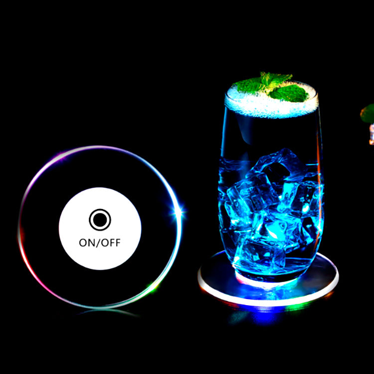 LED Glow Coaster Acrylic Crystal Emitting Luminous Bar Cocktail Mug Stand Light Coasters Flashing Base Tableware Decoration Pads - MentorG Store