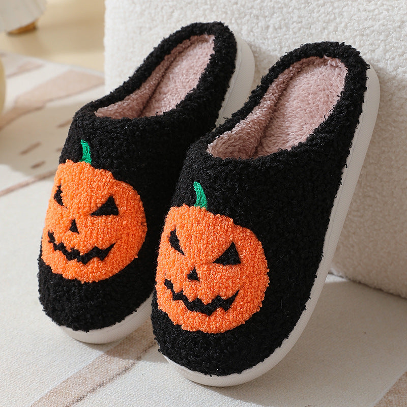 Halloween Pumpkin Cartoon Slippers Warm Winter Slippers Men And Women Couples Indoor House Shoes - MentorG Store