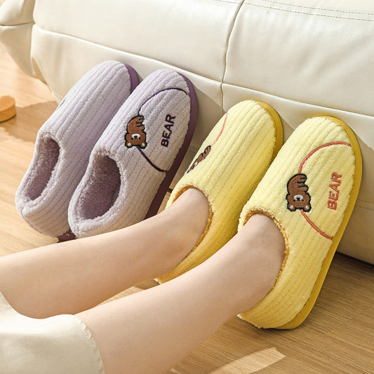 Women's Bear Fuzzy Slippers Casual Non Slip Household Walking Shoes For Home Winter - MentorG Store